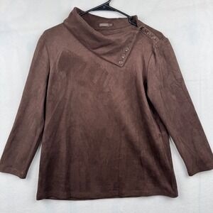 J.McLaughlin Brown‎ Mock Neck Faux Suede Long Sleeve Top - Women's Small
